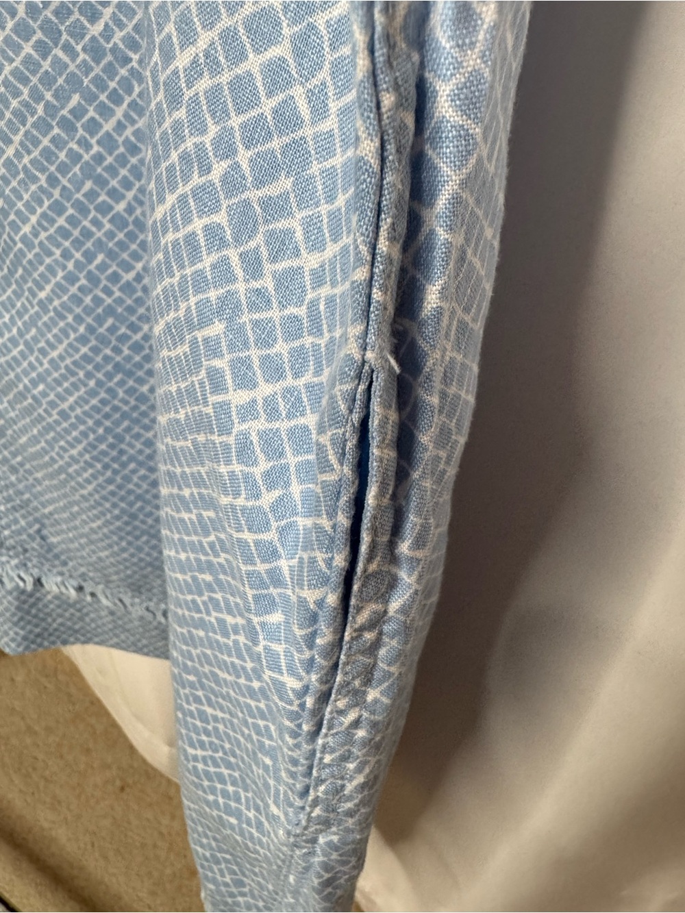 Tommy Bahama 100% Linen Shift Dress XL Blue White Print Pockets Fringe Trim - Picture 5 of 8